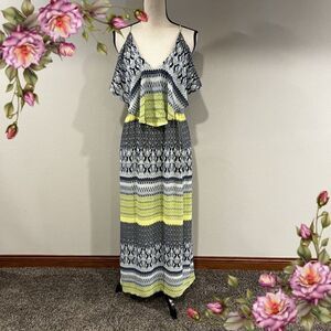 Bird and geometrical print maxi dress with straps‎